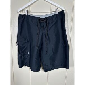 Freedom Board Shorts Mens 33 Black Cargo Pocket Surf Swim Trunks Solid